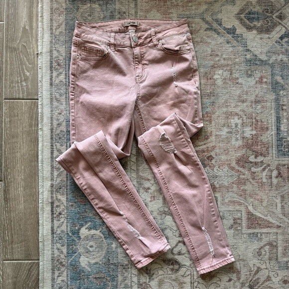 refuge Denim - Refuge Pink Skinny Jeans Distressed Style